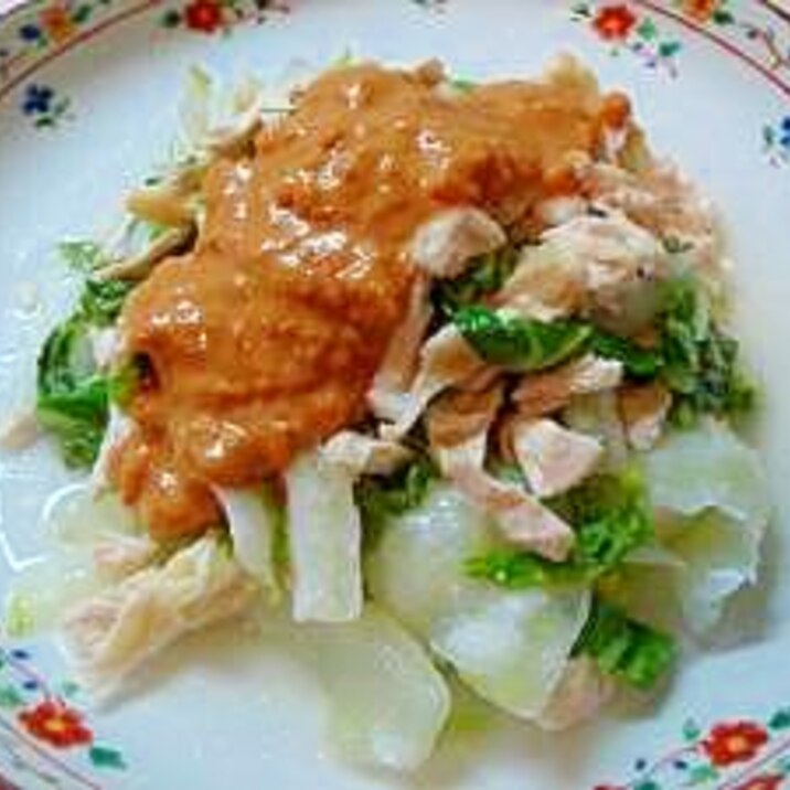 レンジで鶏むね肉と白菜の蒸し物　ピーナッツソース